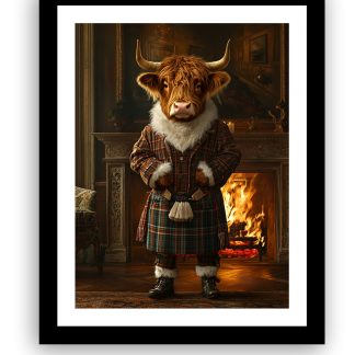 Highland Cow in his Stately Home UNFRAMED PRINT Humourous Scottish Art - The Highland Gentleman